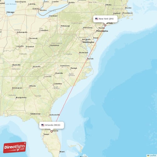 New York - Orlando direct flight map