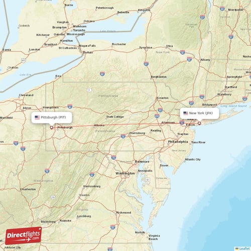 New York - Pittsburgh direct flight map