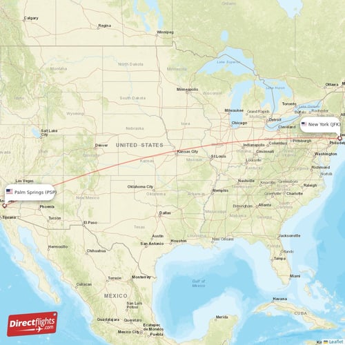 New York - Palm Springs direct flight map