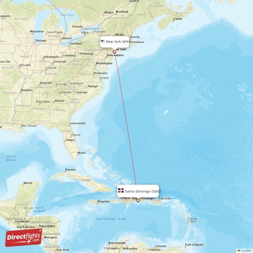 New York - Santo Domingo direct flight map