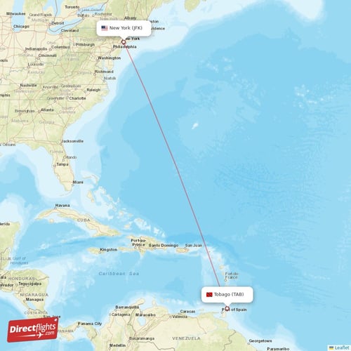 New York - Tobago direct flight map