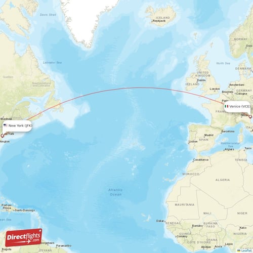 New York - Venice direct flight map
