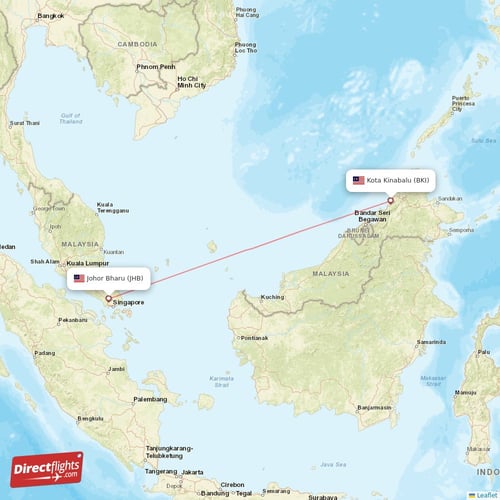 Johor Bharu - Kota Kinabalu direct flight map