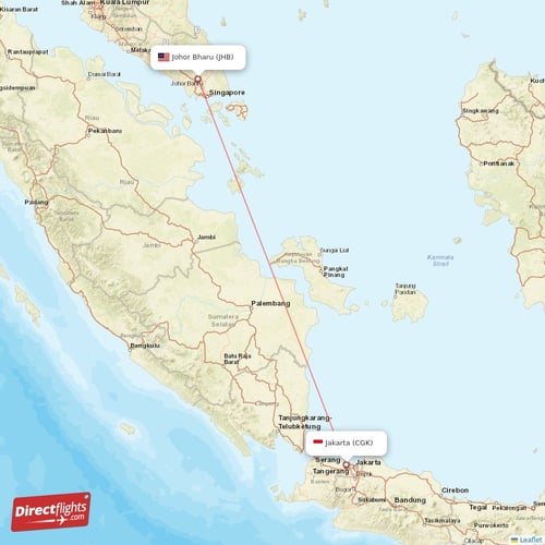 Johor Bharu - Jakarta direct flight map
