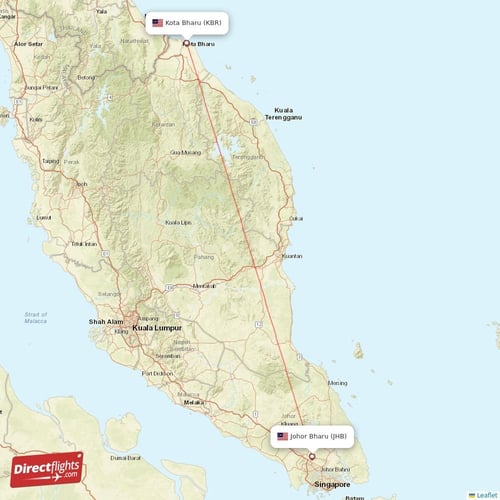 Johor Bharu - Kota Bharu direct flight map