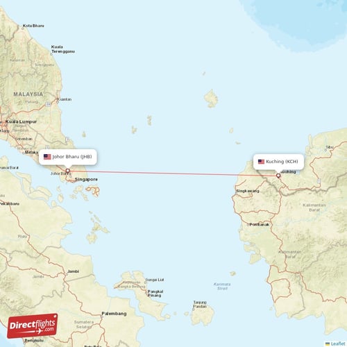 Johor Bharu - Kuching direct flight map