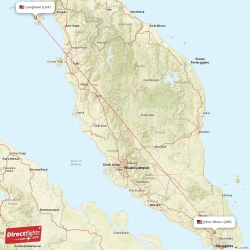 Johor Bharu - Langkawi direct flight map