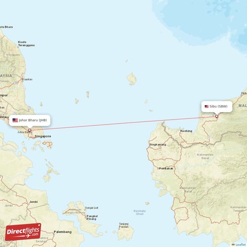 Johor Bharu - Sibu direct flight map