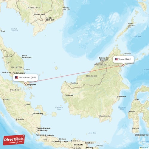 Johor Bharu - Tawau direct flight map