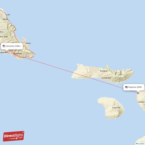 Kapalua - Honolulu direct flight map