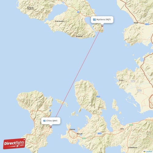 Chios - Mytilene direct flight map