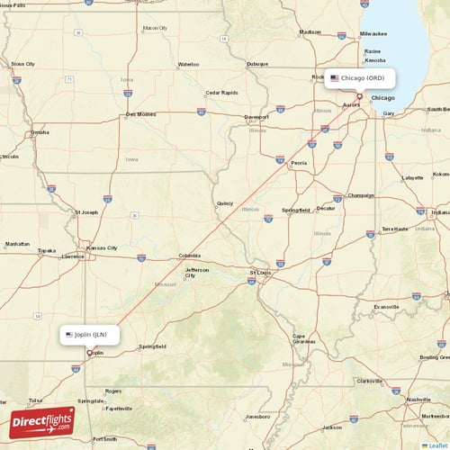 Joplin - Chicago direct flight map