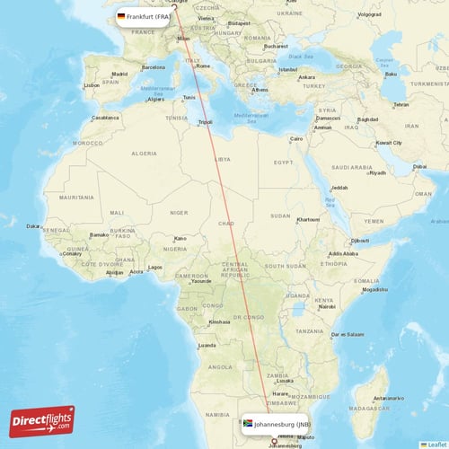 Johannesburg - Frankfurt direct flight map
