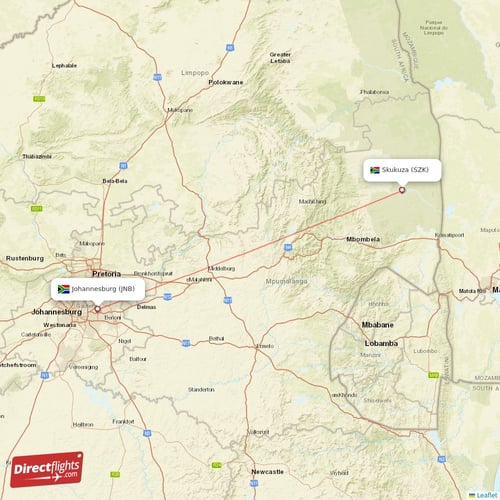 Johannesburg - Skukuza direct flight map