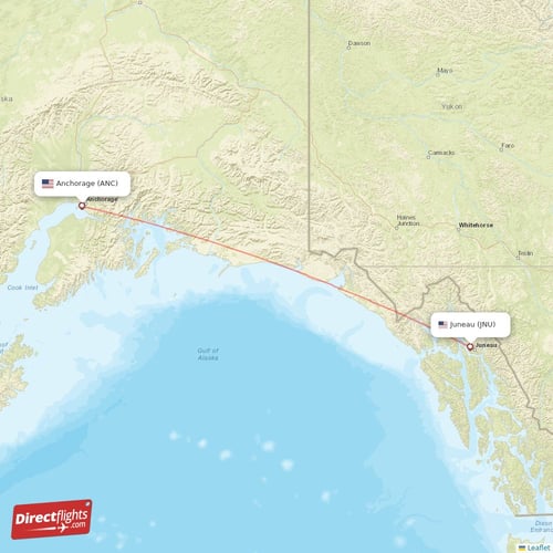 Juneau - Anchorage direct flight map