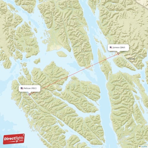 Juneau - Pelican direct flight map