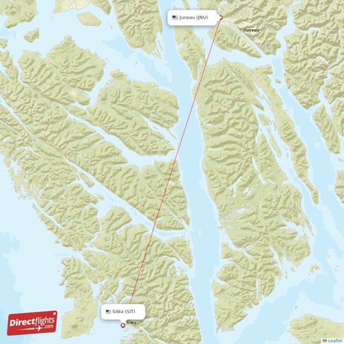 Juneau - Sitka direct flight map