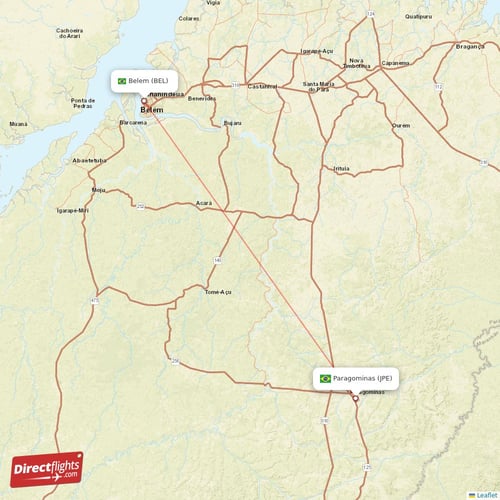 Paragominas - Belem direct flight map