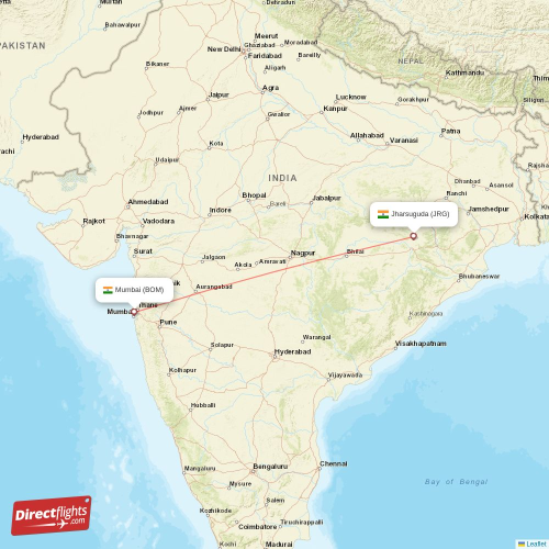 Jharsuguda - Mumbai direct flight map
