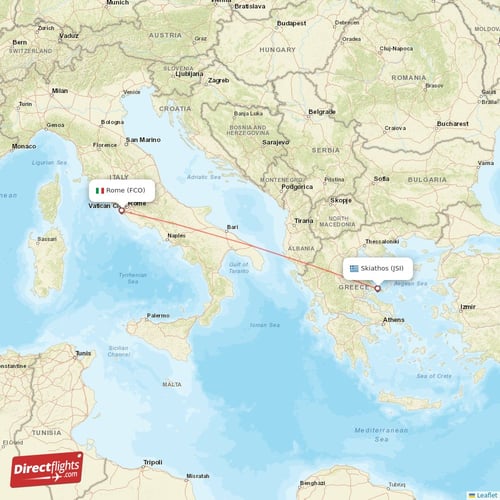 Skiathos - Rome direct flight map