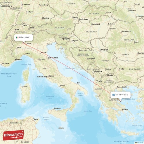Skiathos - Milan direct flight map