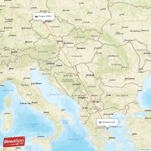 Skiathos - Prague direct flight map