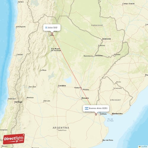 Jujuy - Buenos Aires direct flight map