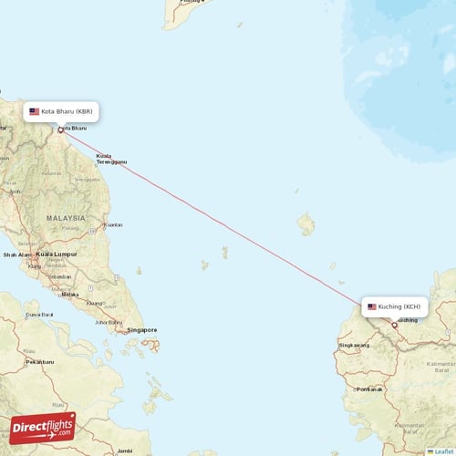 Kota Bharu - Kuching direct flight map