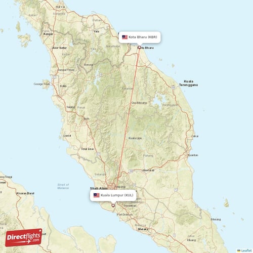 Kota Bharu - Kuala Lumpur direct flight map