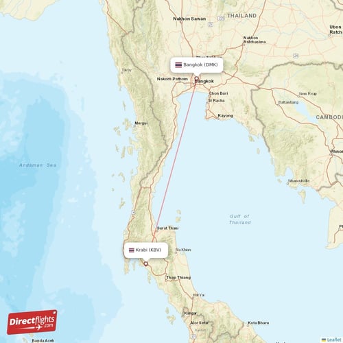 Krabi - Bangkok direct flight map