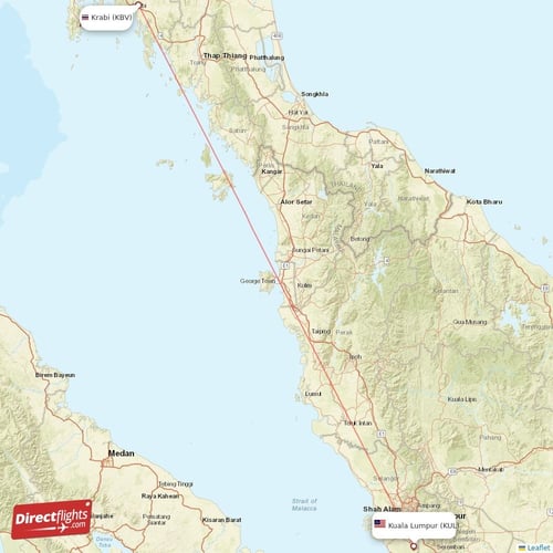 Krabi - Kuala Lumpur direct flight map