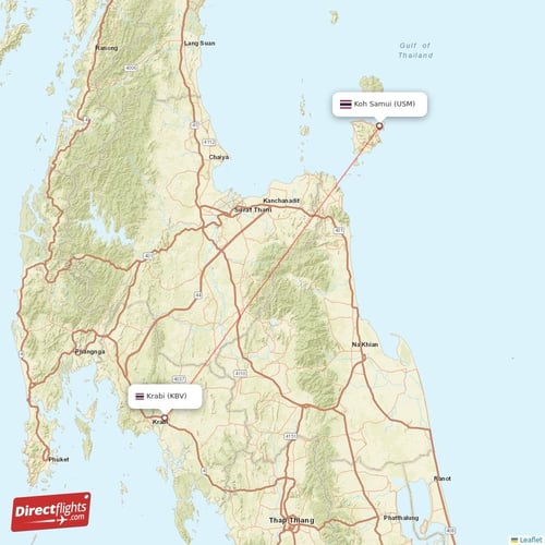 Krabi - Koh Samui direct flight map