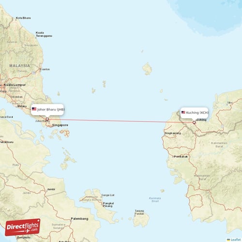 Kuching - Johor Bharu direct flight map