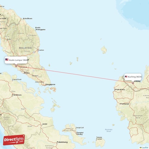 Kuching - Kuala Lumpur direct flight map