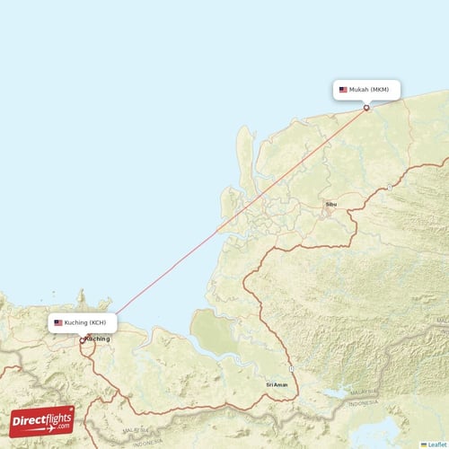 Kuching - Mukah direct flight map