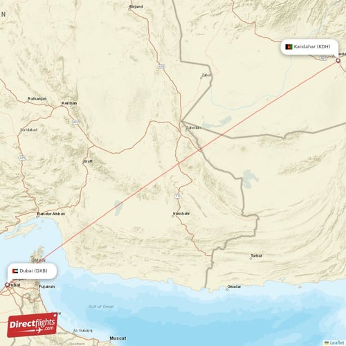 Kandahar - Dubai direct flight map
