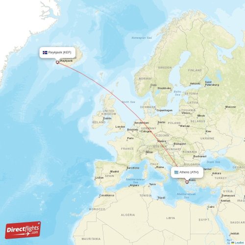 Reykjavik - Athens direct flight map