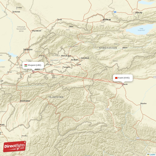 Kashi - Khujand direct flight map