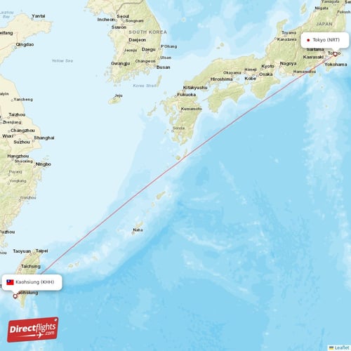 Kaohsiung - Tokyo direct flight map