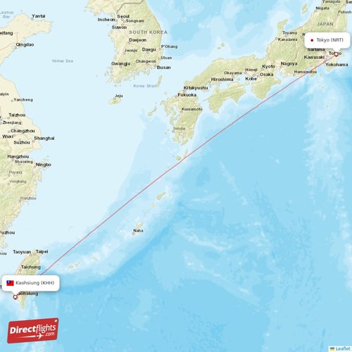 Kaohsiung - Tokyo direct flight map