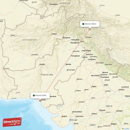 Karachi - Skardu direct flight map