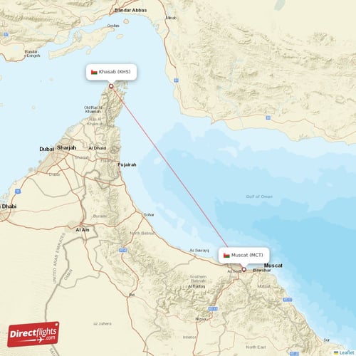 Khasab - Muscat direct flight map