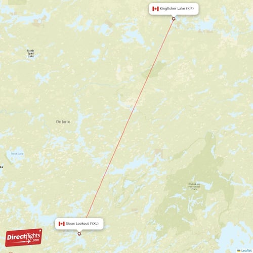 Kingfisher Lake - Sioux Lookout direct flight map