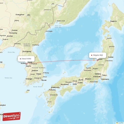 Niigata - Seoul direct flight map