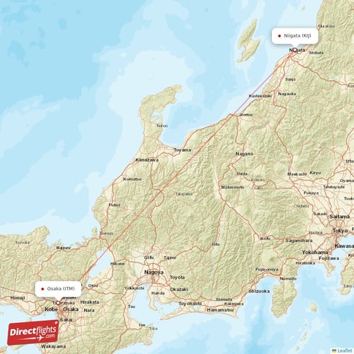 Niigata - Osaka direct flight map