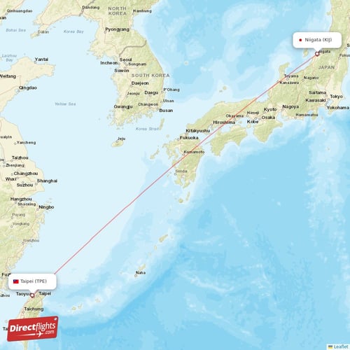 Niigata - Taipei direct flight map