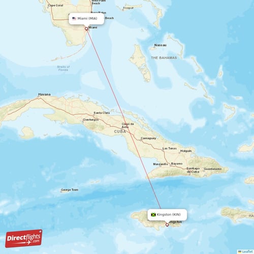 Kingston - Miami direct flight map
