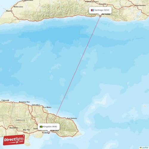 Kingston - Santiago direct flight map