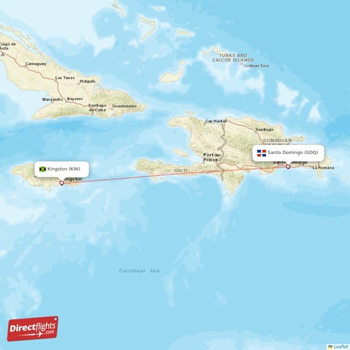 Kingston - Santo Domingo direct flight map