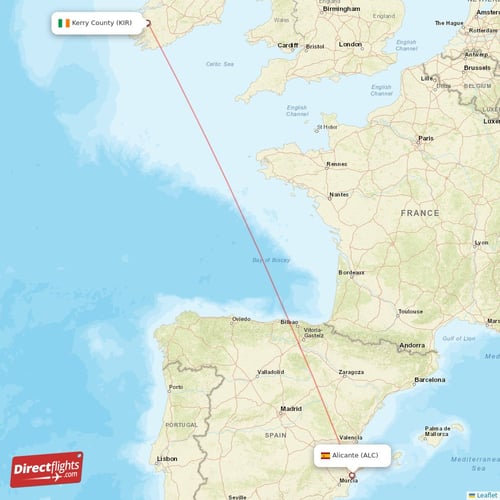 Kerry County - Alicante direct flight map